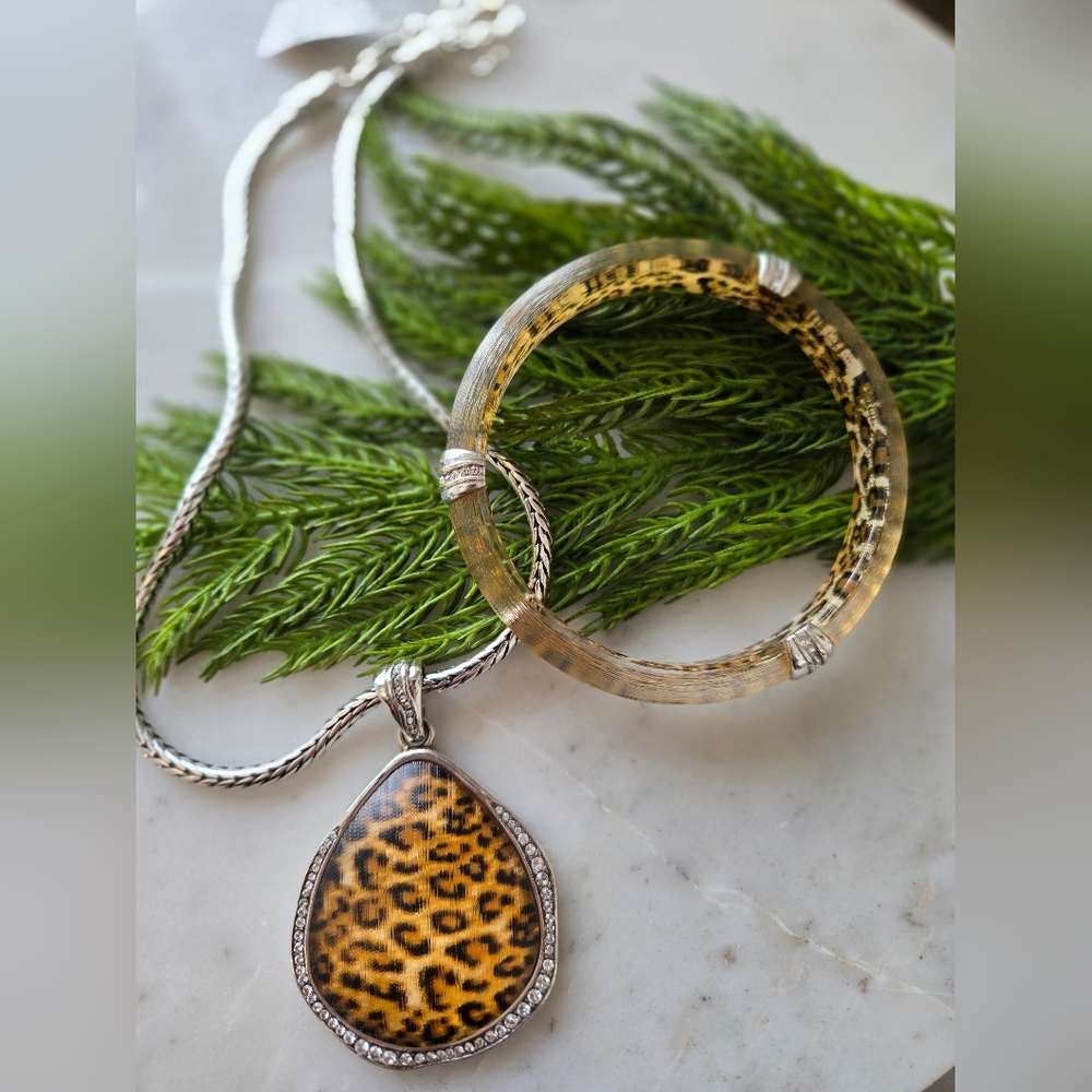 Brighton Trinity Leopard Print Bangle and Pendant Set